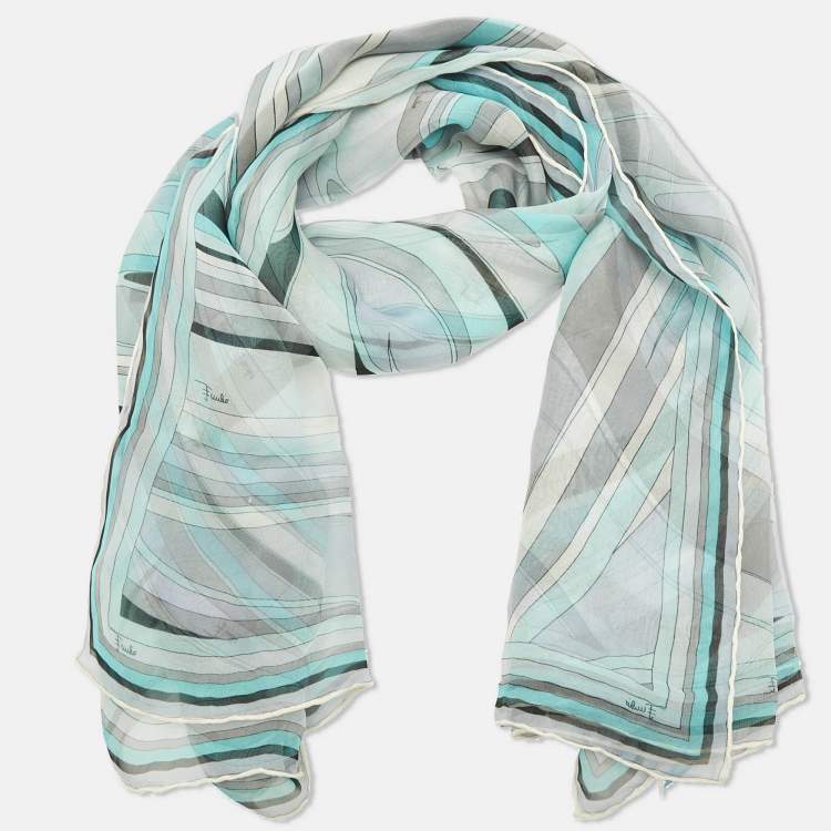 Pre Owned Emilio Pucci Blue Print Silk Scarf 