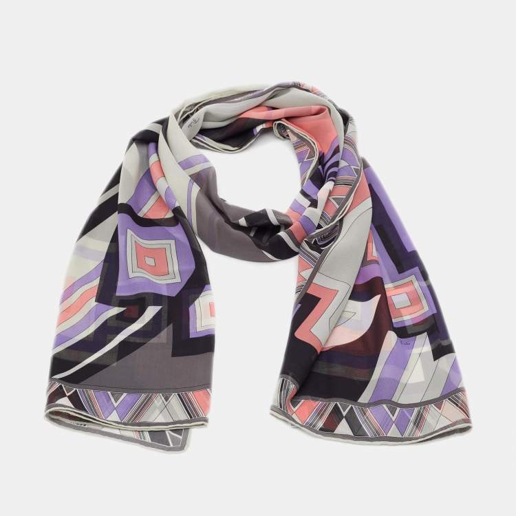 Pre Owned Emilio Pucci Multicolor Printed Silk Scarf