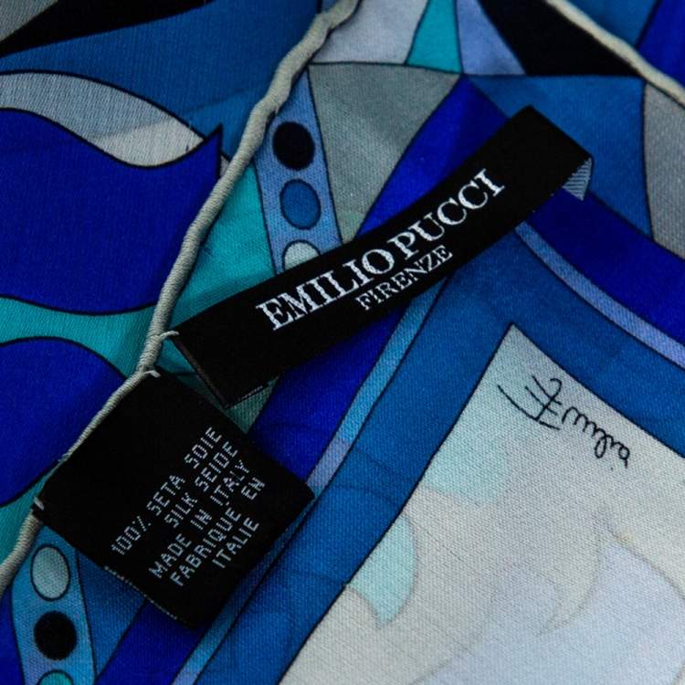 Pre Owned Emilio Pucci Blue Abstract Print Silk Scarf