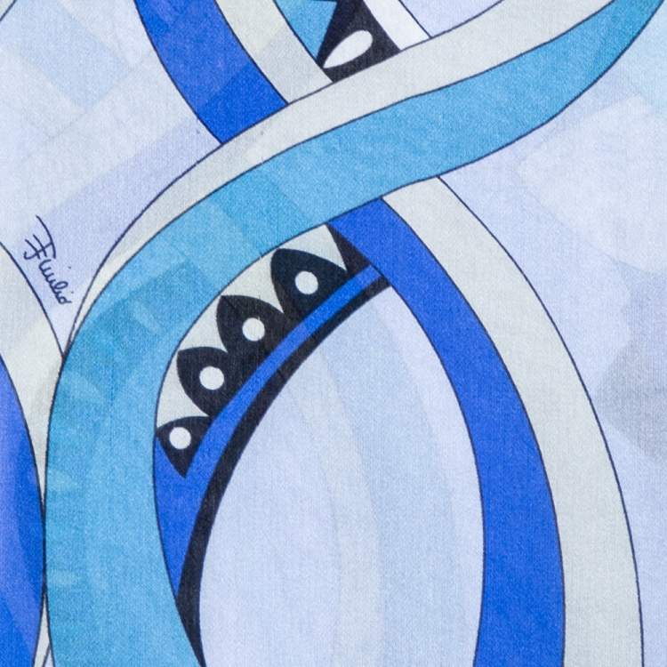 Pre Owned Emilio Pucci Blue Abstract Print Silk Scarf