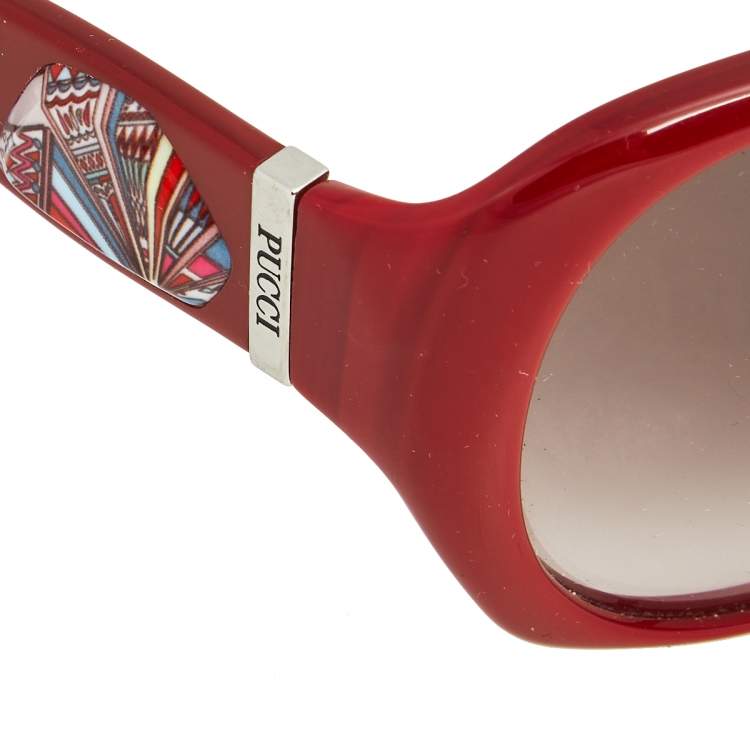 Pre Owned Emilio Pucci Red/Brown EP614S Oversized Sunglasses