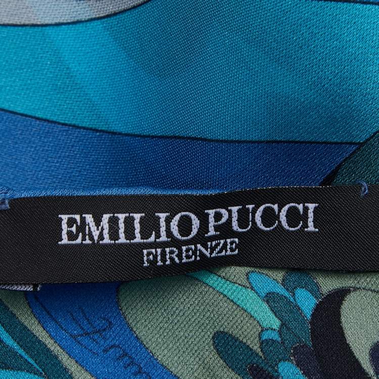 Pre Owned Emilio Pucci Blue Floral Print Silk Scarf