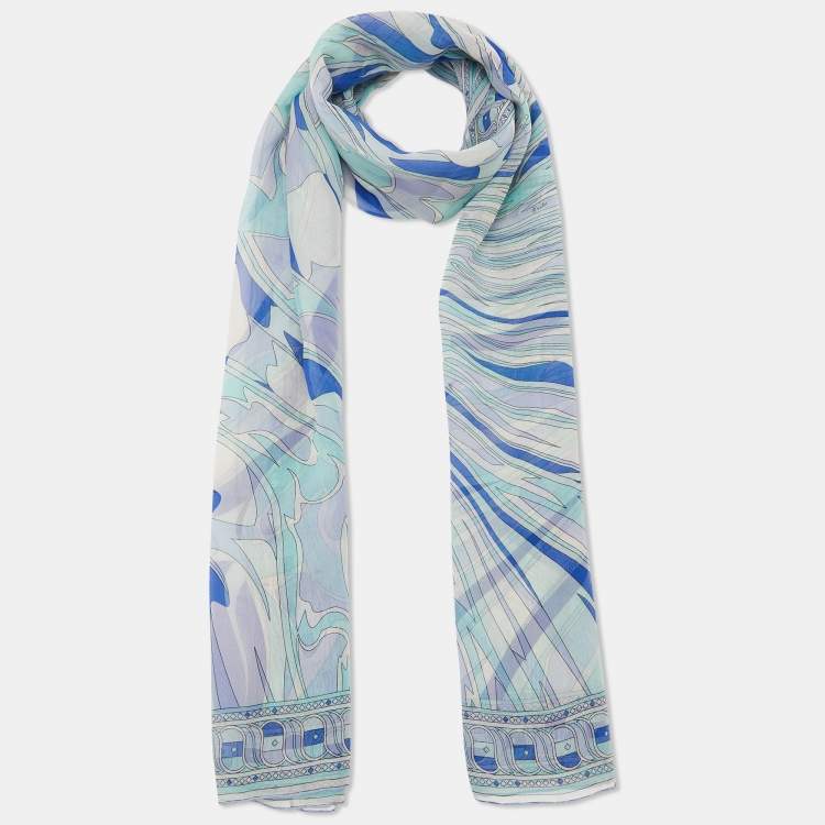 Pre Owned Emilio Pucci Blue Abstract Print Silk Stole
