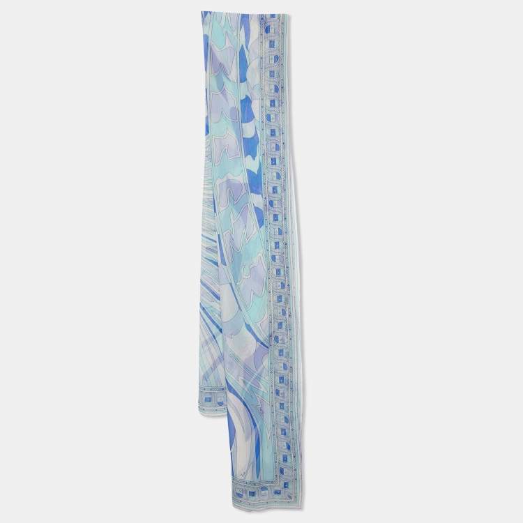 Pre Owned Emilio Pucci Blue Abstract Print Silk Stole