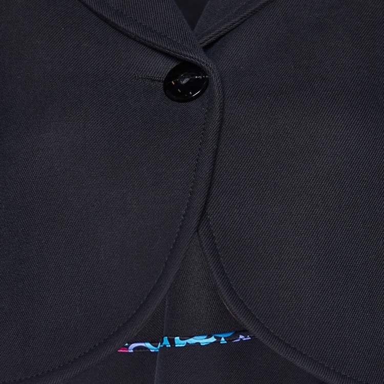 Pre Owned Emilio Pucci Navy Blue Wool Blend Cropped Cape L