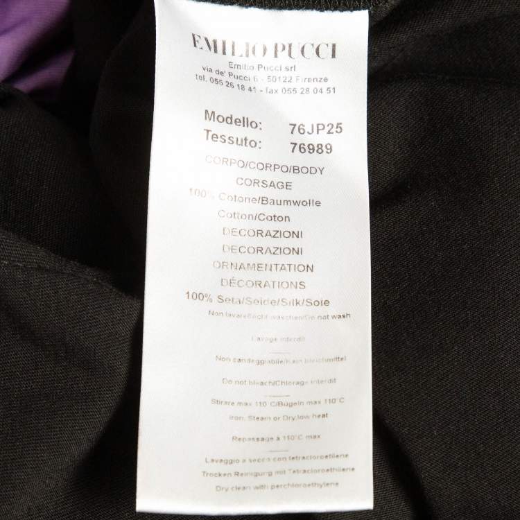 Pre Owned Emilio Pucci Black Floral Print Silk Frill Jersey T-Shirt S