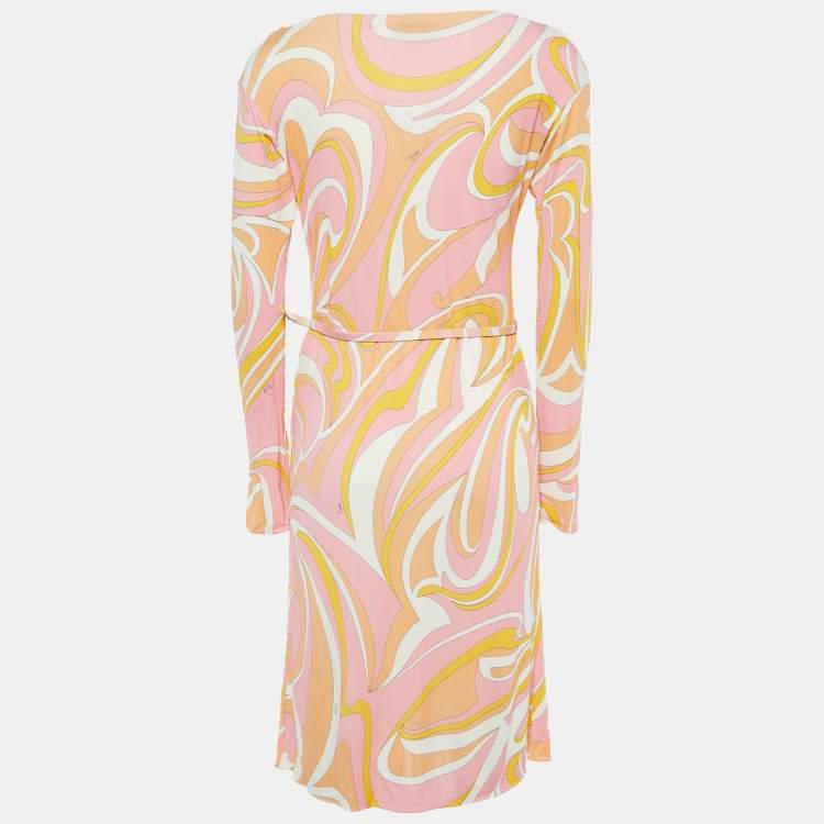 Pre Owned Emilio Pucci Multicolor Printed Jersey Midi Dress M