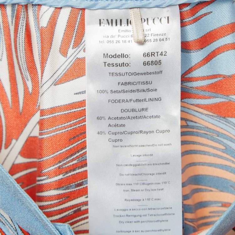 Pre Owned Emilio Pucci Blue Printed Silk Wide Leg Pants M