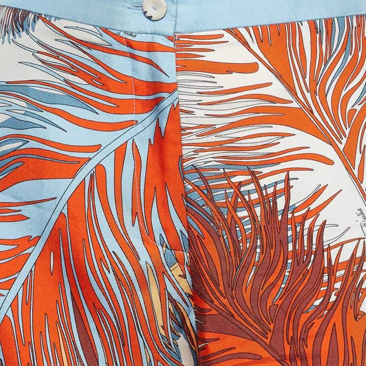 Pre Owned Emilio Pucci Blue Printed Silk Wide Leg Pants M