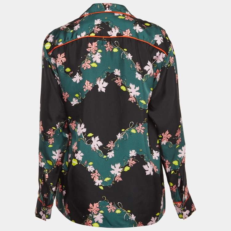 Pre Owned Emilio Pucci Green/Black Printed Silk Shirt S
