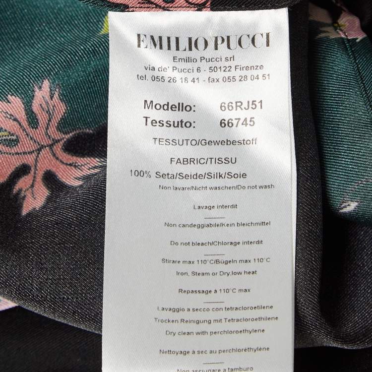 Pre Owned Emilio Pucci Green/Black Printed Silk Shirt S