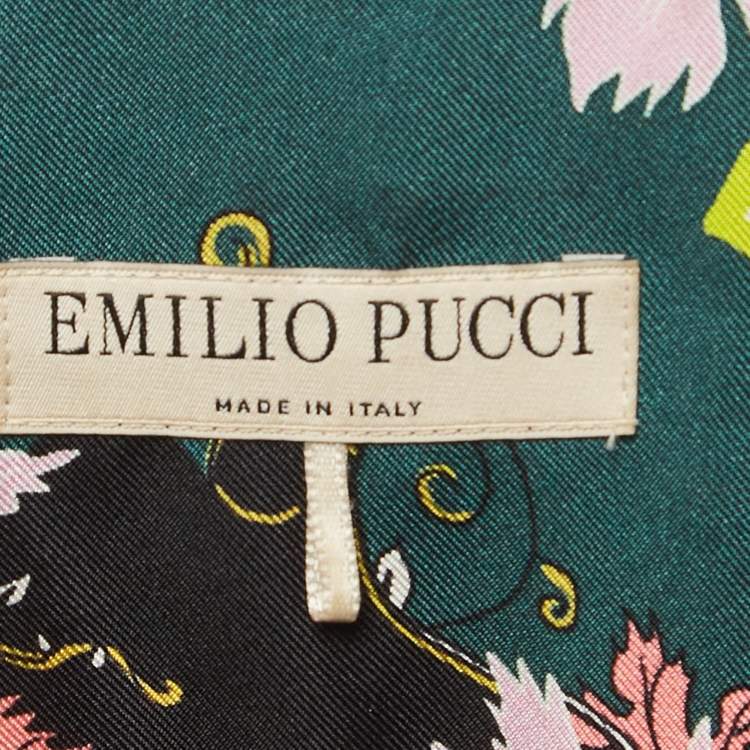 Pre Owned Emilio Pucci Green/Black Printed Silk Shirt S