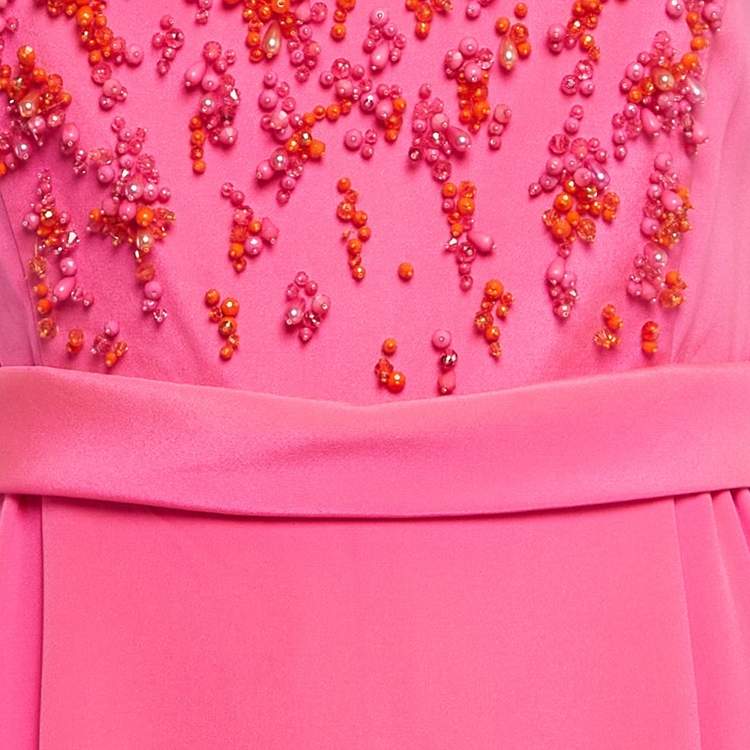 Pre Owned Emilio Pucci Bright Pink Silk Embellished Sleeveless Maxi Dress S
