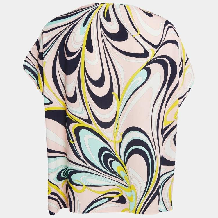 Pre Owned Emilio Pucci Pink Printed Crepe Fluilio Top L