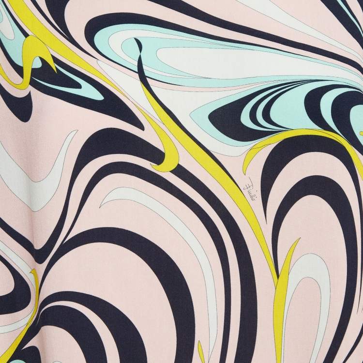 Pre Owned Emilio Pucci Pink Printed Crepe Fluilio Top L