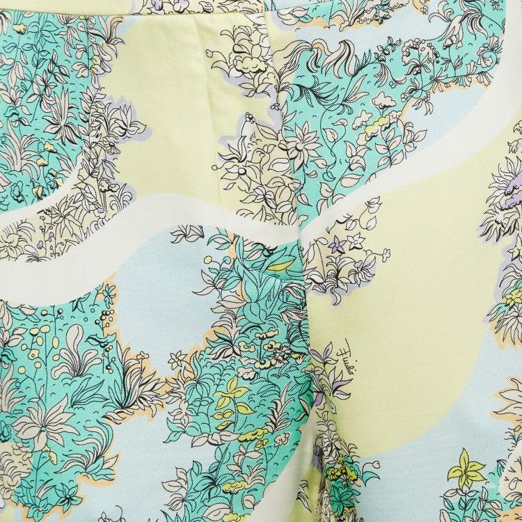 Pre Owned Emilio Pucci Multicolor Printed Satin Lace Trim Trousers S