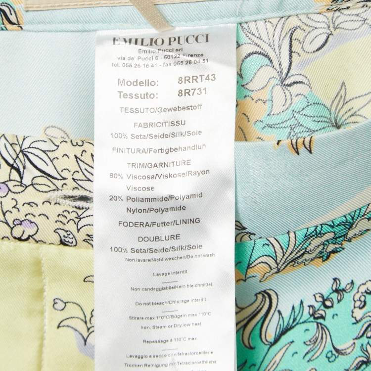 Pre Owned Emilio Pucci Multicolor Printed Satin Lace Trim Trousers S