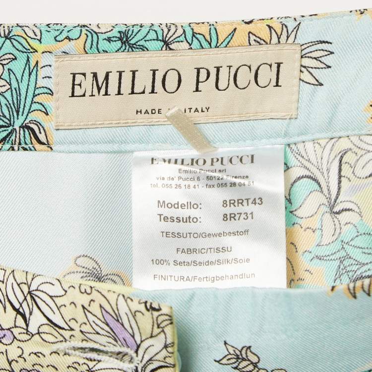 Pre Owned Emilio Pucci Multicolor Printed Satin Lace Trim Trousers S