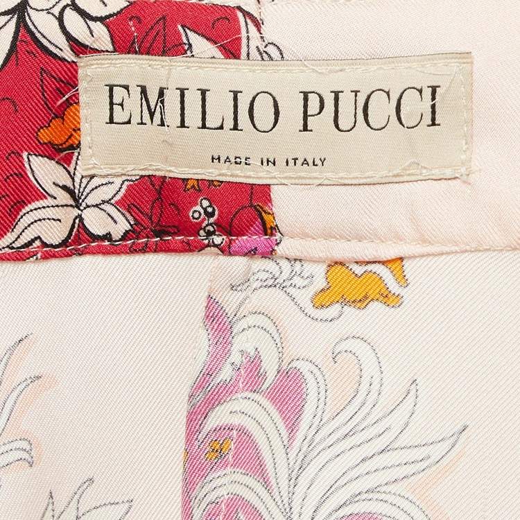 Pre Owned Emilio Pucci Multicolor Silk Asymmetric Fringed Midi Skirt S