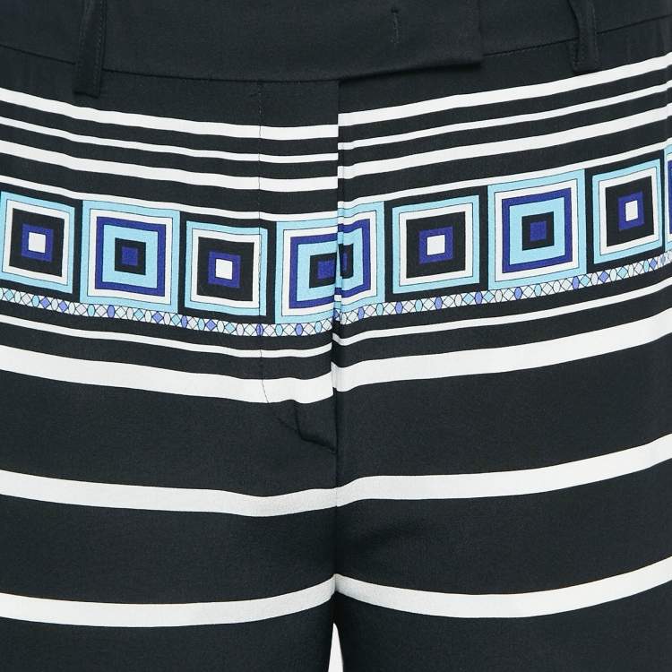 Pre Owned Emilio Pucci Multicolor Printed Silk Wide Leg Pants M