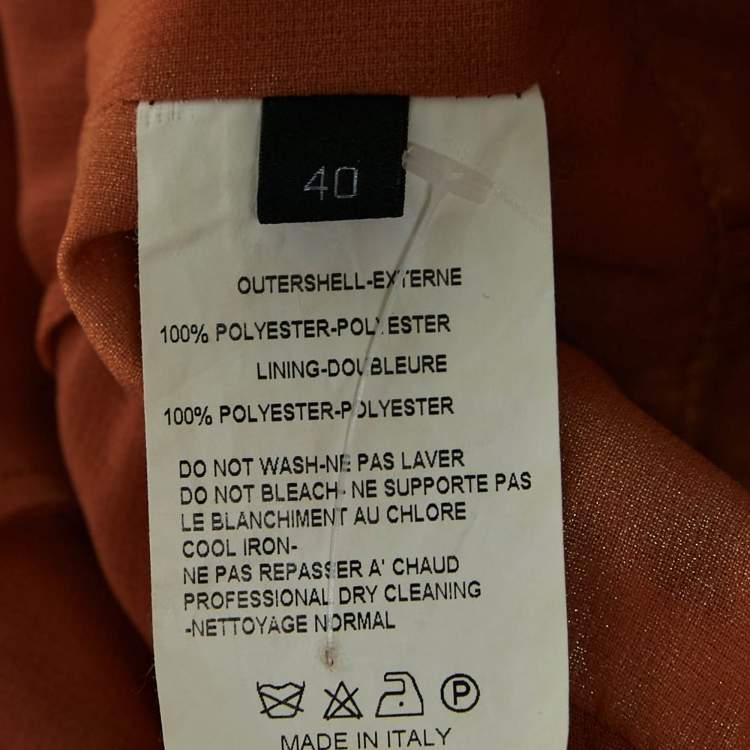 Pre Owned Emilio Pucci Metallic Orange Pleated Crepe V-Neck Gown S