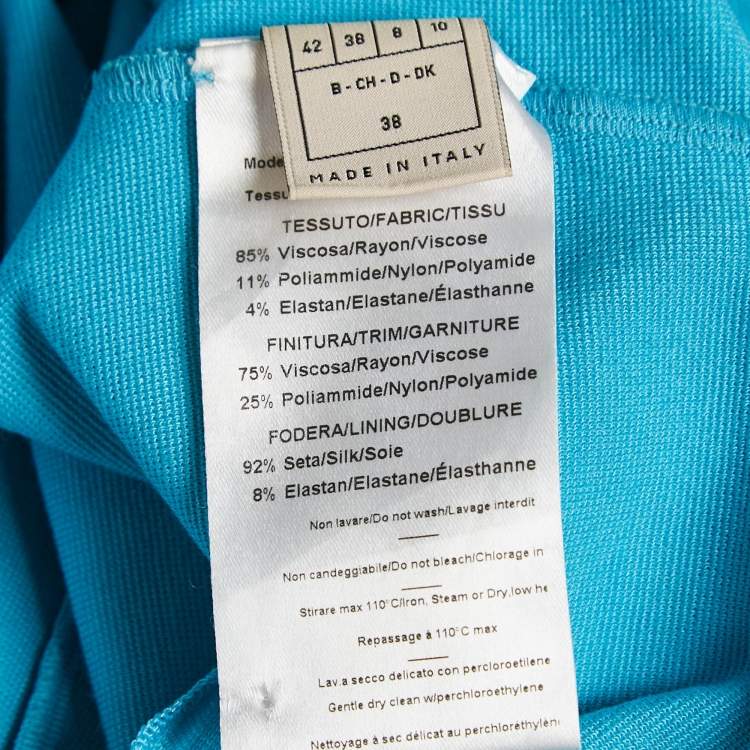 Pre Owned Emilio Pucci Blue Jersey V-Neck Lace Trimmed Mini Dress M