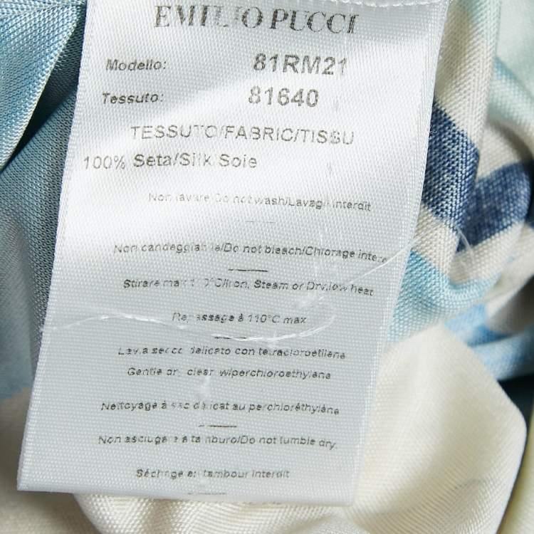 Pre Owned Emilio Pucci Multicolor/Blue Printed Silk Jersey Top L