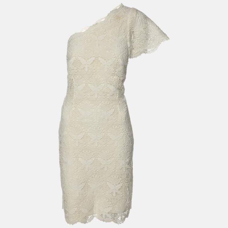 Pre Owned Emilio Pucci Cream Lace One Shoulder Dress M