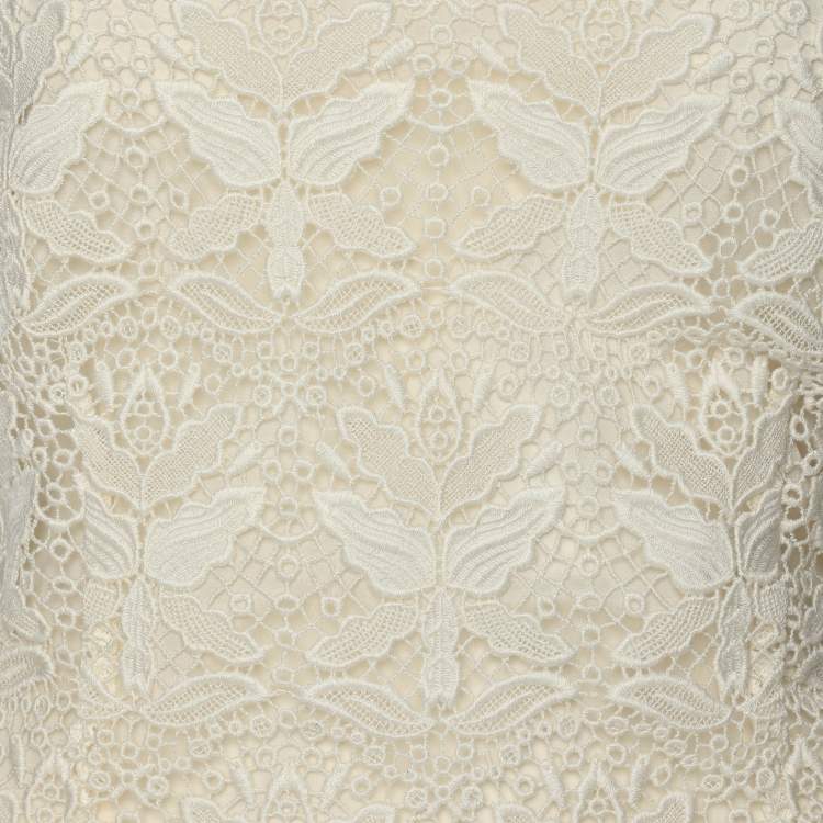 Pre Owned Emilio Pucci Cream Lace One Shoulder Dress M