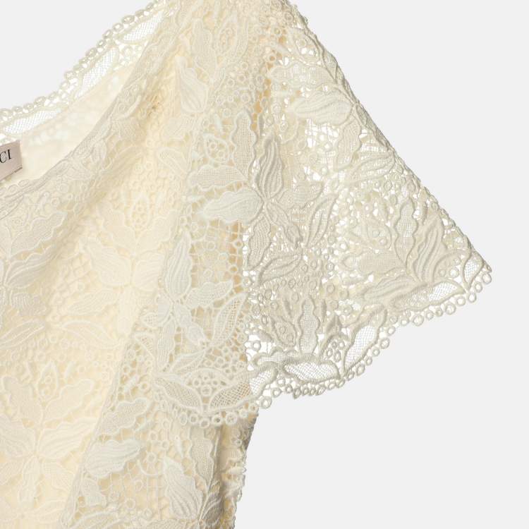 Pre Owned Emilio Pucci Cream Lace One Shoulder Dress M
