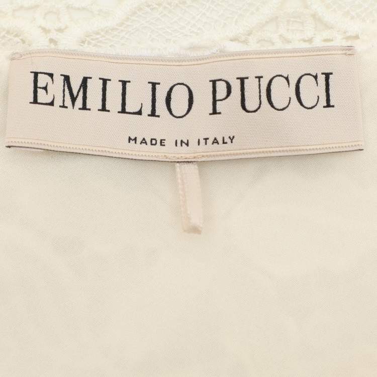 Pre Owned Emilio Pucci Cream Lace One Shoulder Dress M