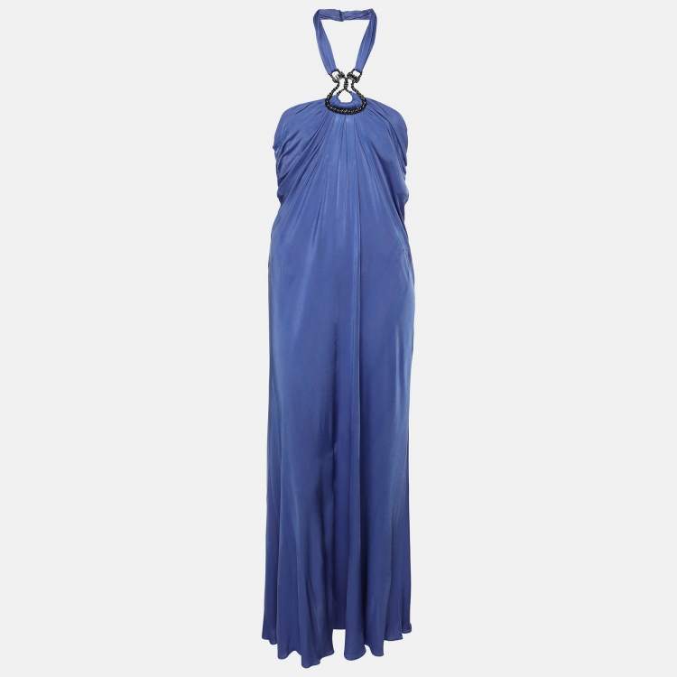 Pre Owned Emilio Pucci Light Ultramarine Silk Maxi Dress M
