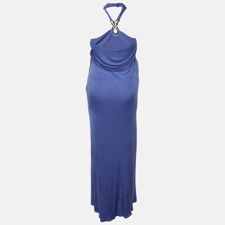 Pre Owned Emilio Pucci Light Ultramarine Silk Maxi Dress M