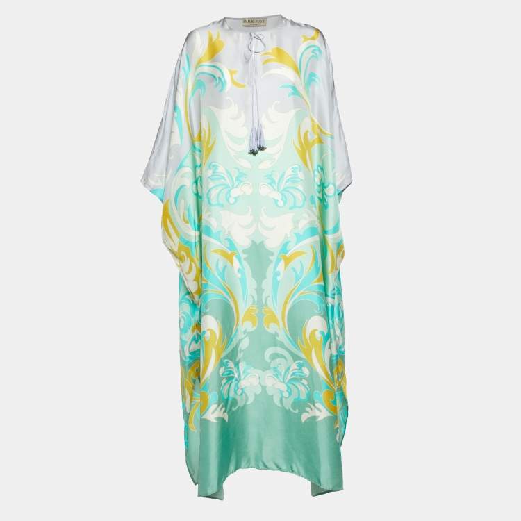 Pre Owned Emilio Pucci Multicolor Printed Silk Kaftan One Size 