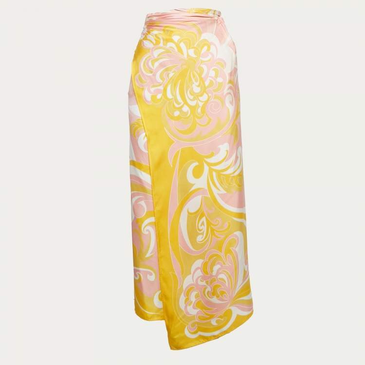 Pre Owned Emilio Pucci Pink/Yellow Albizia Print Silk Sarong M