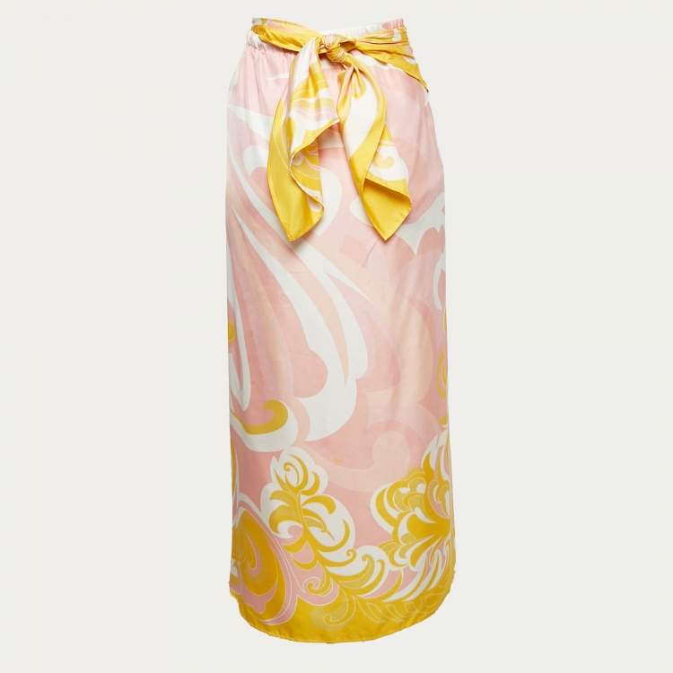 Pre Owned Emilio Pucci Pink/Yellow Albizia Print Silk Sarong M