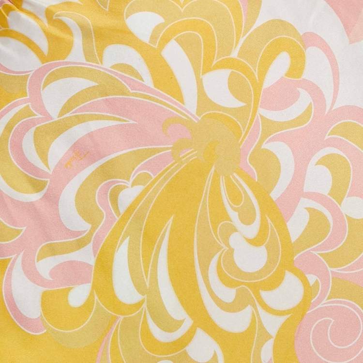 Pre Owned Emilio Pucci Pink/Yellow Albizia Print Silk Sarong M