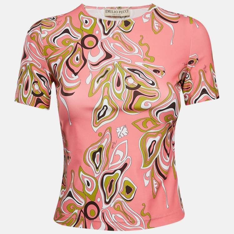 Pre Owned Emilio Pucci Pink Fluilio Print Jersey T-Shirt S