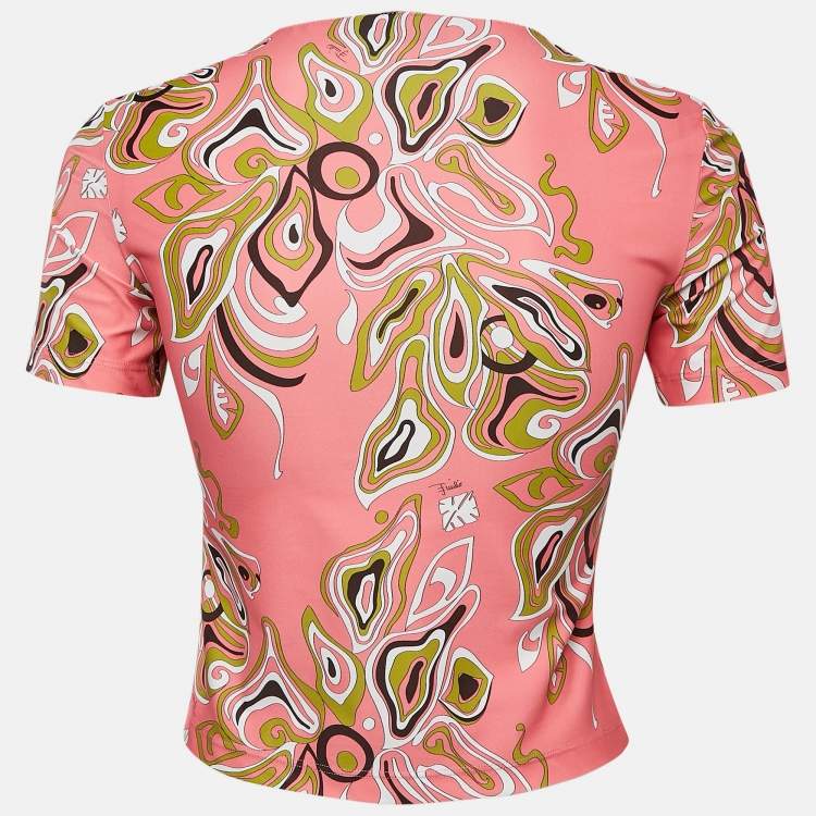 Pre Owned Emilio Pucci Pink Fluilio Print Jersey T-Shirt S