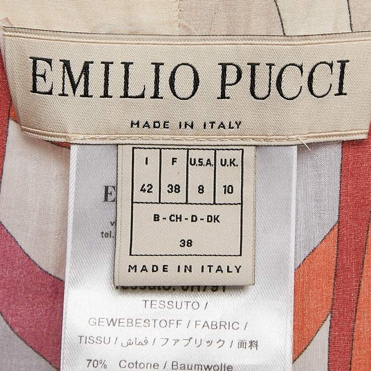 Pre Owned Emilio Pucci Beige/Orange Printed Cotton Blend Kaftan Style Playsuit M