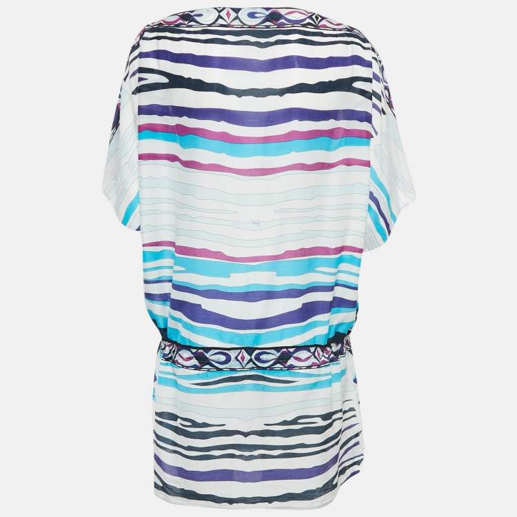 Pre Owned Emilio Pucci Blue/White Printed Cotton Voile Tunic M