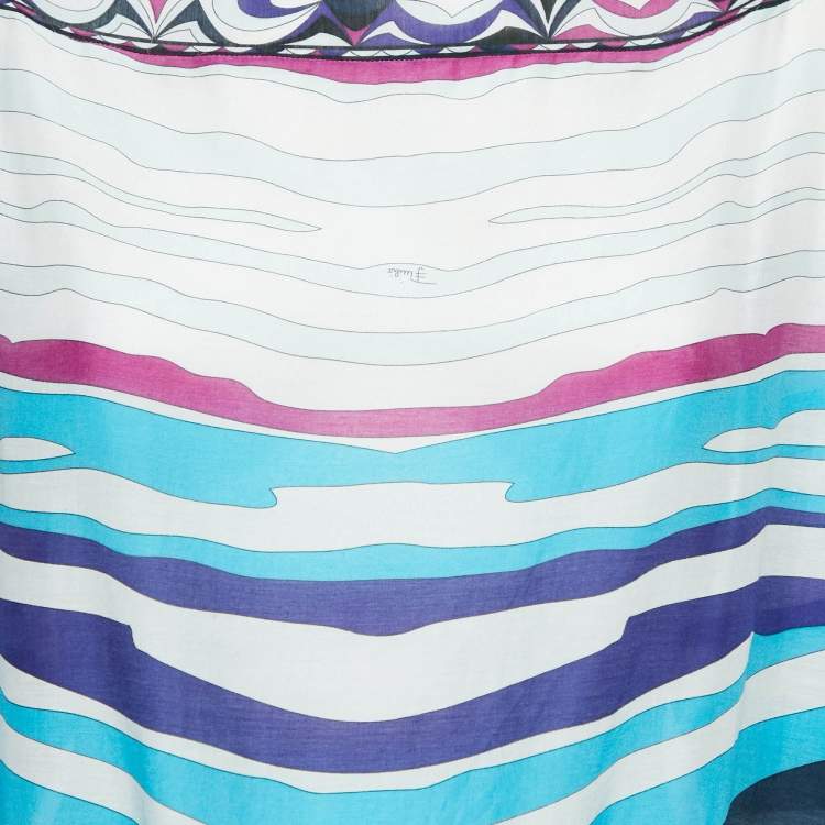 Pre Owned Emilio Pucci Blue/White Printed Cotton Voile Tunic M