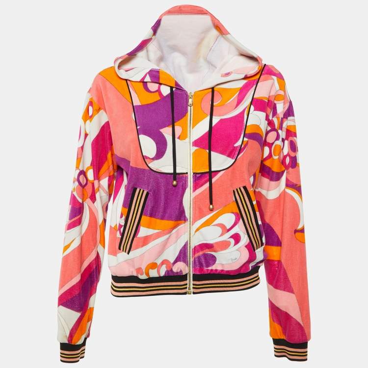 Pre Owned Emilio Pucci Multicolor Printed Velvet Zip Up Bomber Jacket S