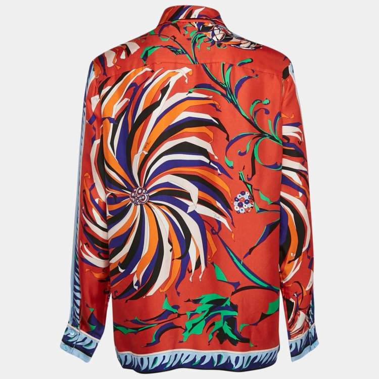 Pre Owned Emilio Pucci Multicolor Abstract Print Silk Button Front Shirt M