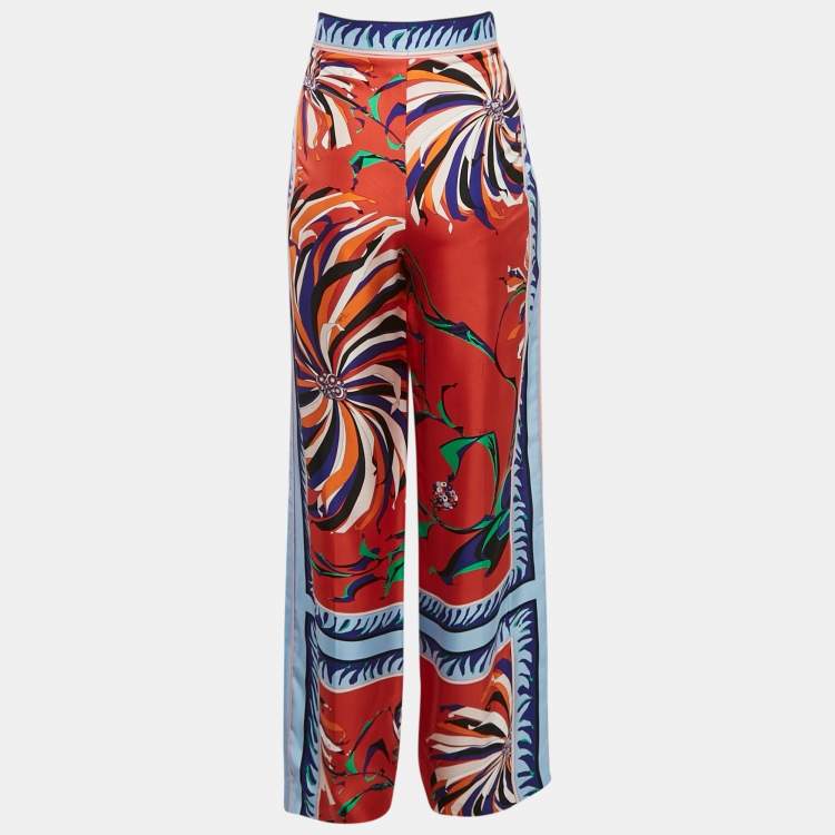 مملوكة مسبقًا Emilio Pucci Multicolor Abstract Print Silk Straight Leg Trousers M