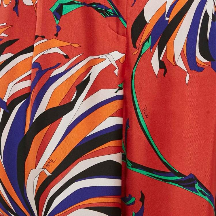 مملوكة مسبقًا Emilio Pucci Multicolor Abstract Print Silk Straight Leg Trousers M