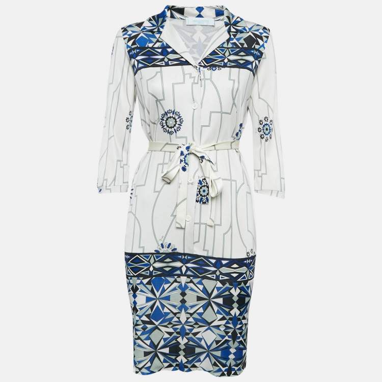 Pre Owned Emilio Pucci Printed Silk Jersey Button Front Short Dress S