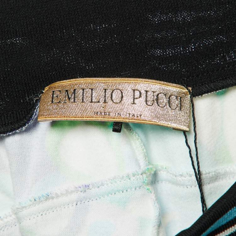 Pre Owned Emilio Pucci Green Printed Velvet Track Trousers S