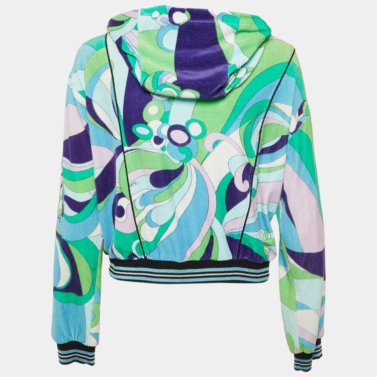 Pre Owned Emilio Pucci Multicolor Printed Velvet Zip Up Jacket S 