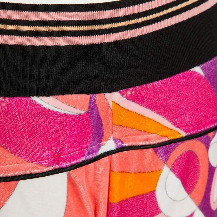 Pre Owned Emilio Pucci Pink Printed Velvet Track Trousers S